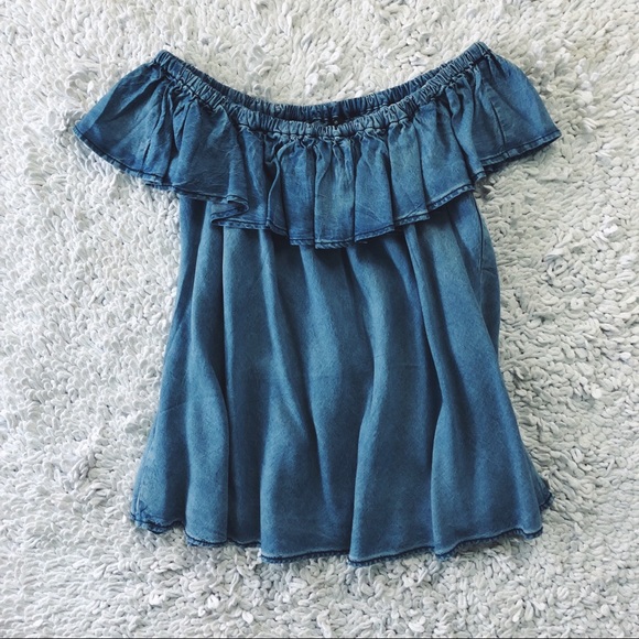 Velvet Heart Tops - Chambray Off The Shoulder Flowy Top
